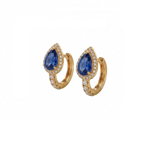 Life Stone natural blue sapphire earring in 925 sterling silver with gold rhodium plating and diamond accents