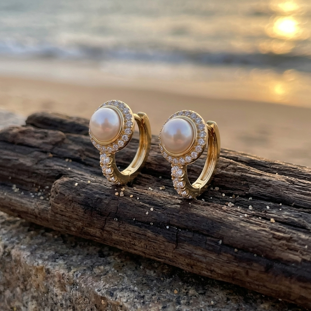  Life Stone natural pearl earring in 925 sterling silver with gold rhodium plating and diamond accents