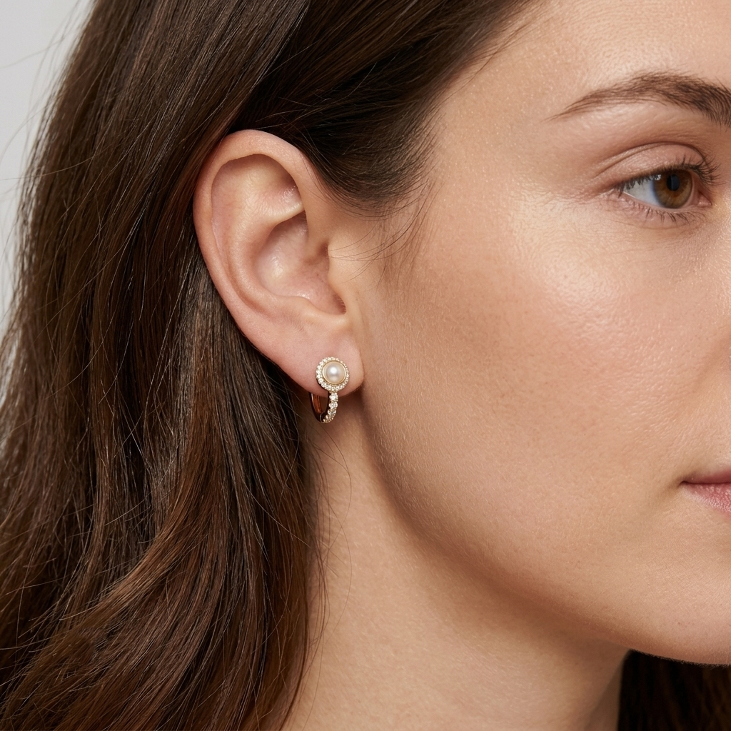 Life Stone natural pearl earring in 925 sterling silver with gold rhodium plating and diamond accents
