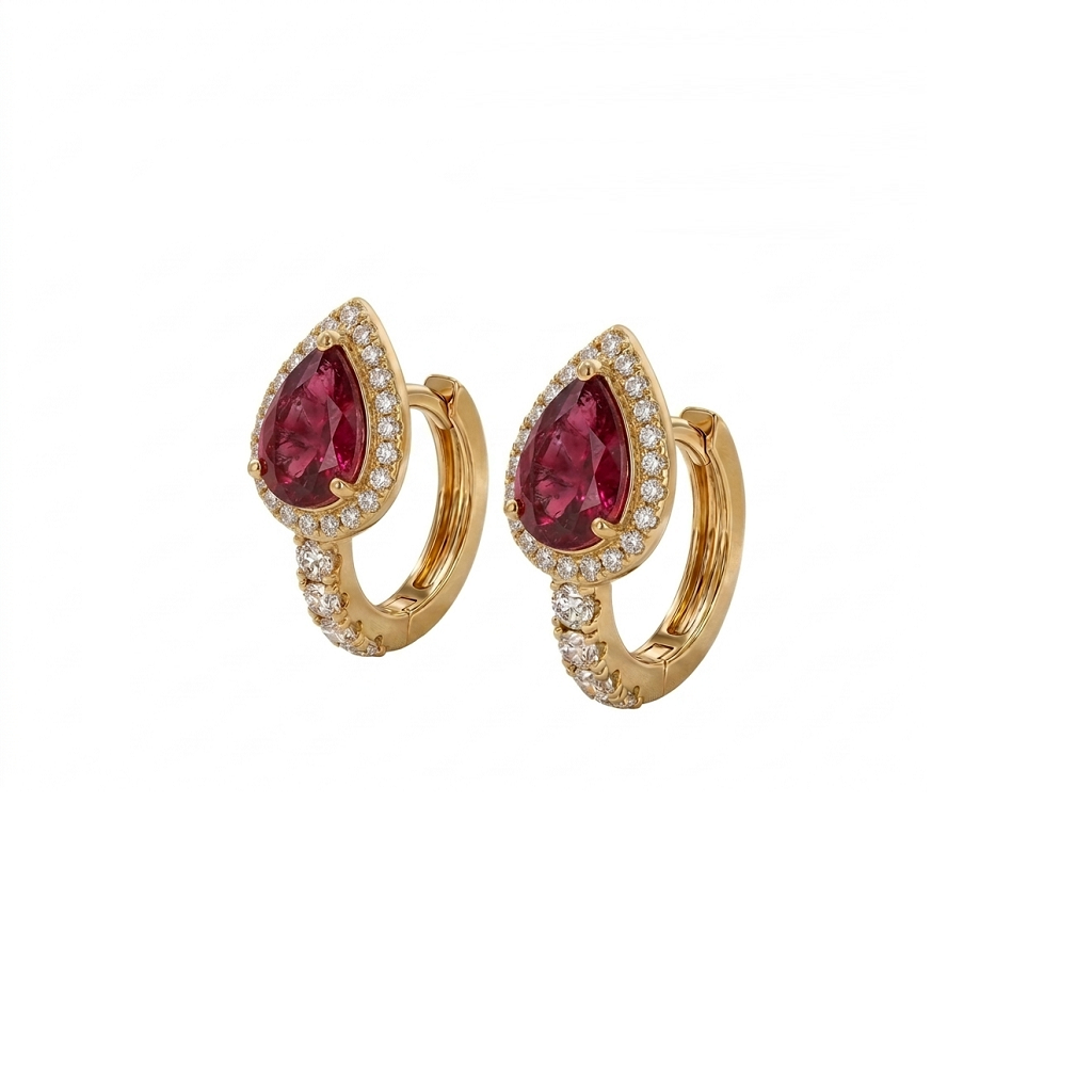 Life Stone natural ruby earring in 925 sterling silver with gold rhodium plating and diamond accents