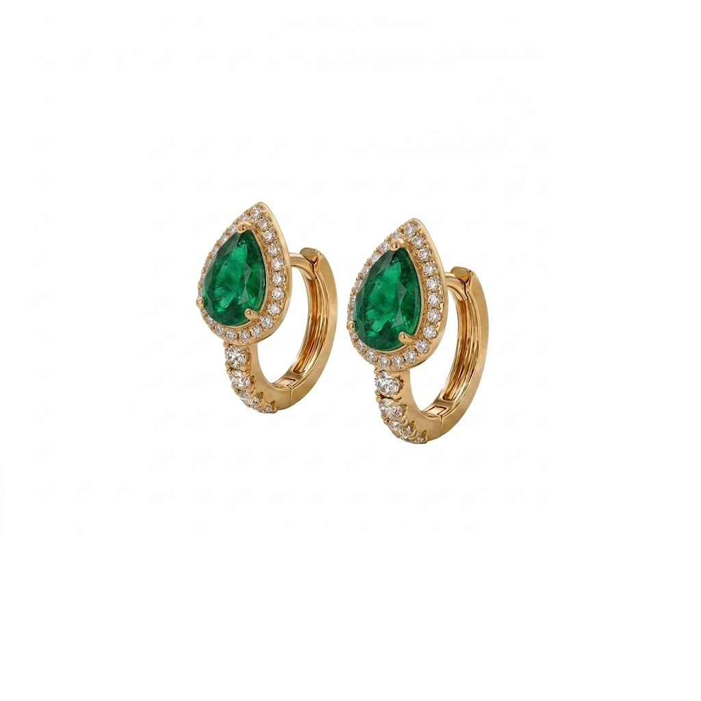 Life Stone natural emerald earring in 925 sterling silver with gold rhodium plating and diamond accents