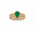 Life Stone natural emerald ring in 925 sterling silver with gold rhodium plating and diamond accents