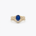 Life Stone natural blue sapphire ring in 925 sterling silver with gold rhodium plating and diamond accents