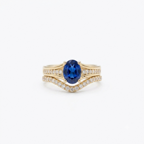 Life Stone natural blue sapphire ring in 925 sterling silver with gold rhodium plating and diamond accents