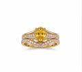 Life Stone natural yellow sapphire ring in 925 sterling silver with gold rhodium plating and diamond accents