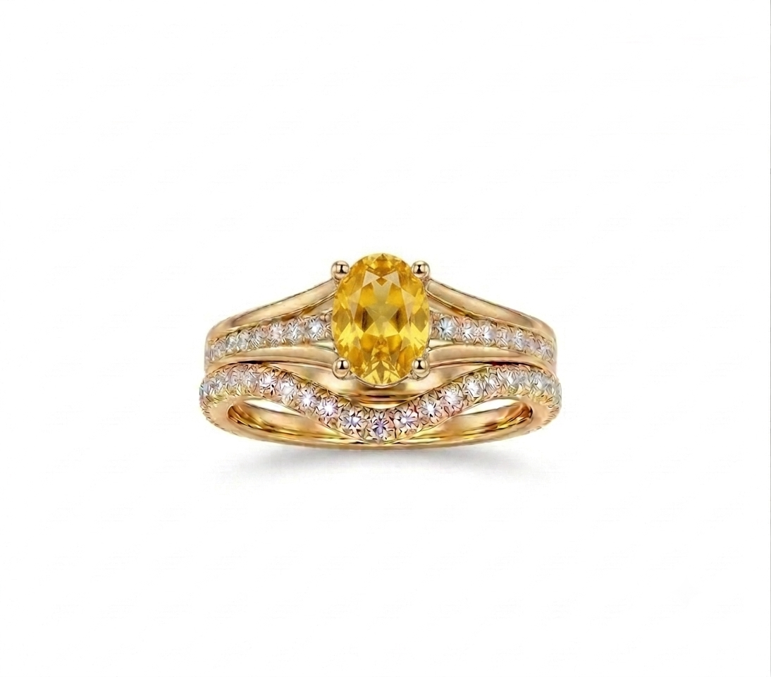 Life Stone natural yellow sapphire ring in 925 sterling silver with gold rhodium plating and diamond accents