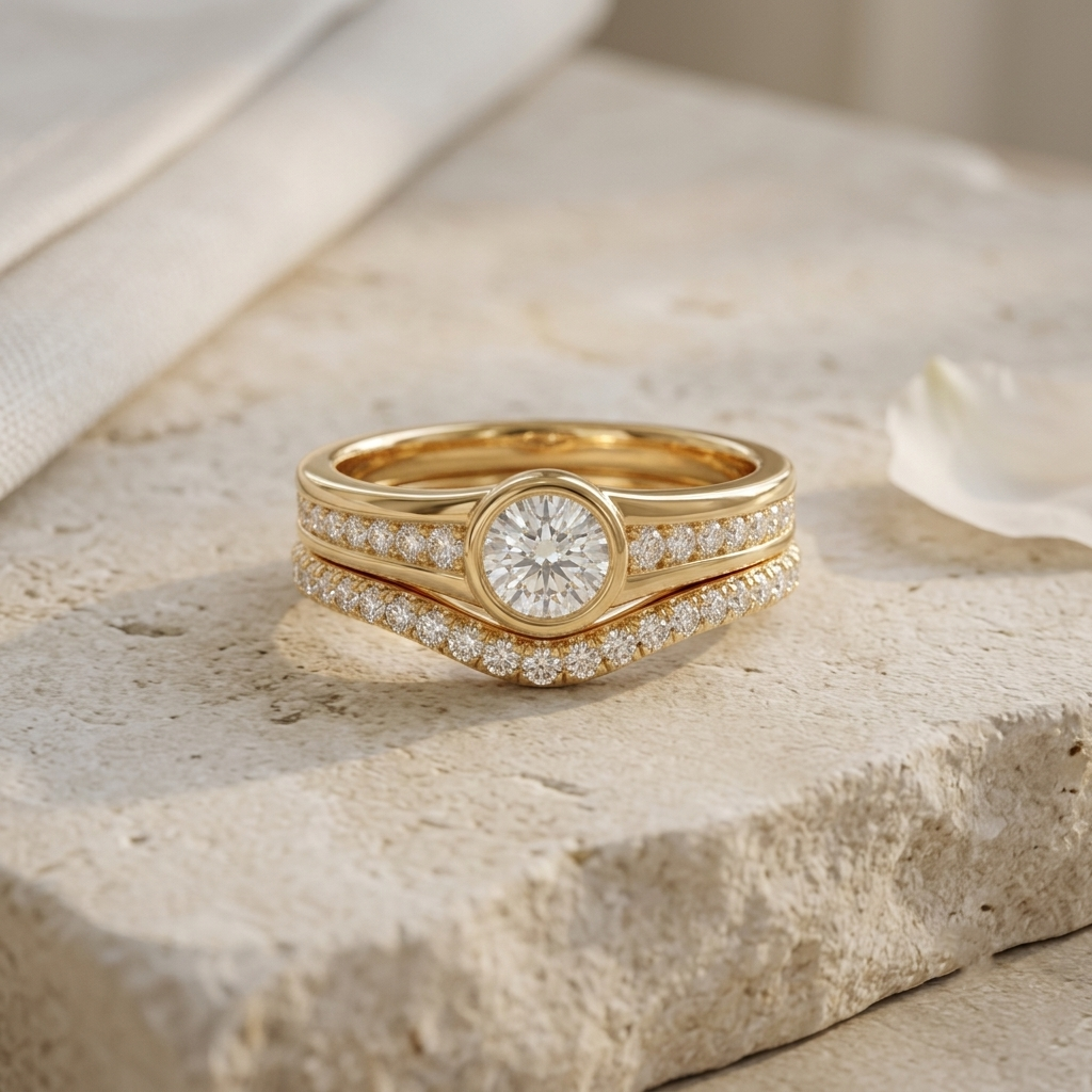 Life Stone natural diamond ring in 925 sterling silver with gold rhodium plating and diamond accents