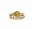 Life Stone natural cat's eye ring in 925 sterling silver with gold rhodium plating and diamond accents