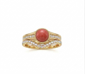 Life Stone natural coral ring in 925 sterling silver with gold rhodium plating and diamond accents