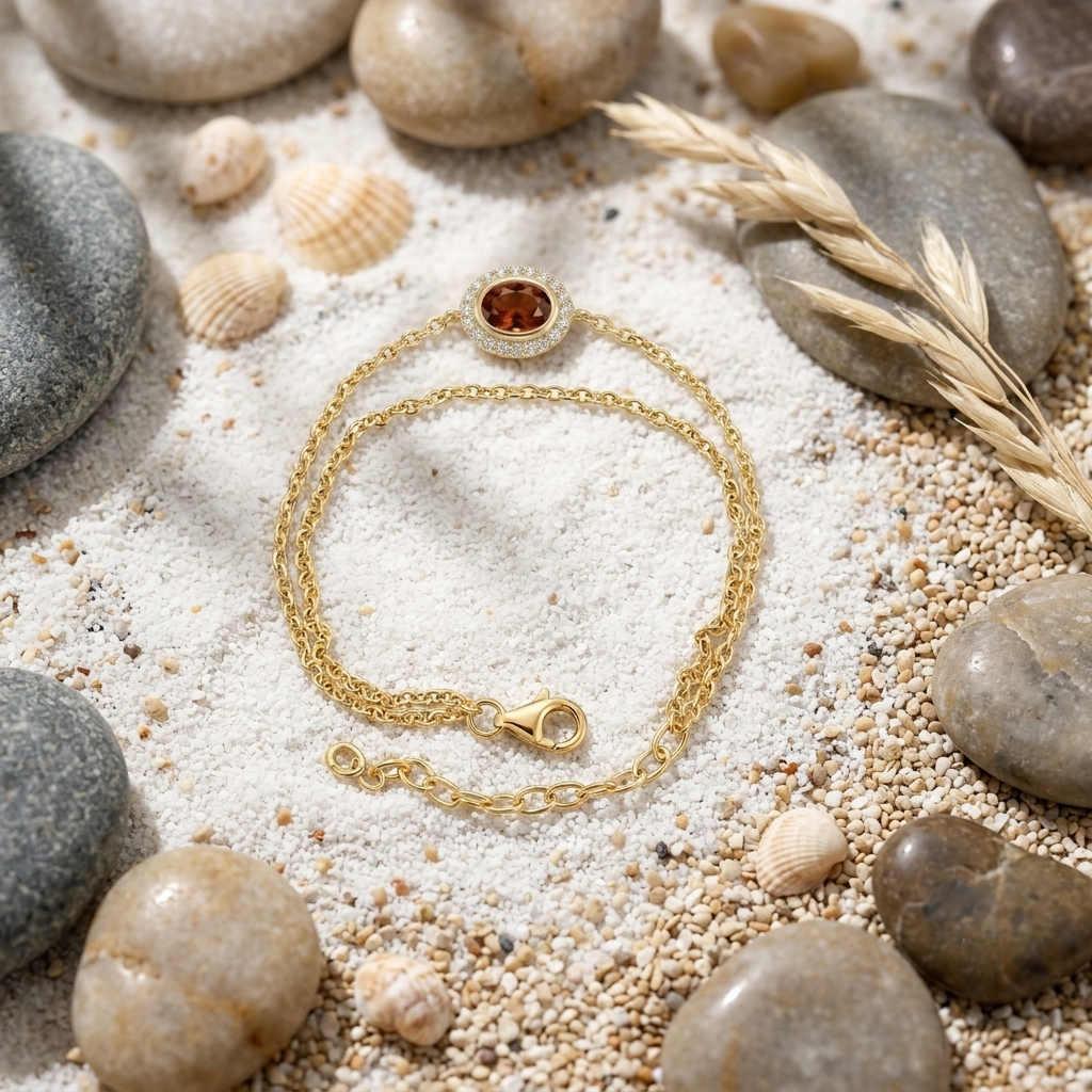 Life Stone natural hessonite bracelet in 925 sterling silver with gold rhodium plating and diamond accents