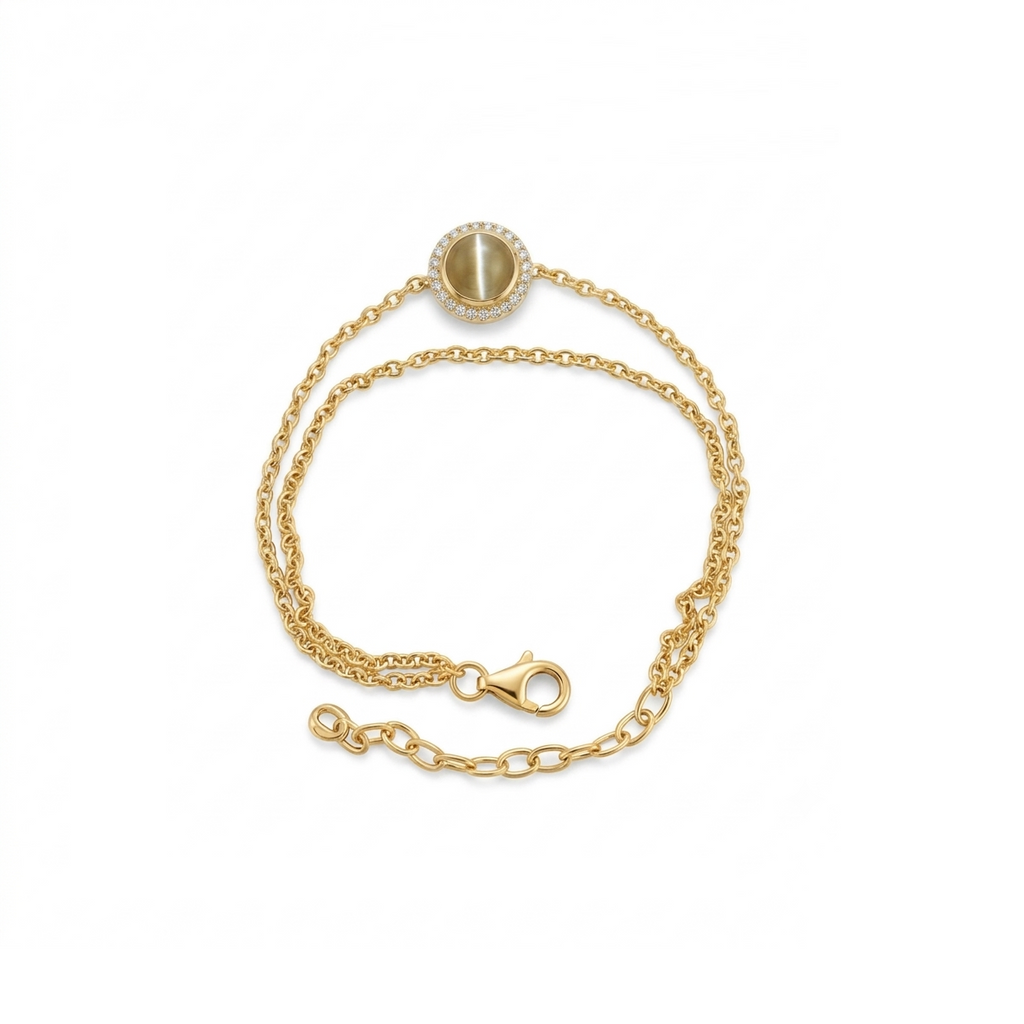 Life Stone natural cat's eye bracelet in 925 sterling silver with gold rhodium plating and diamond accents