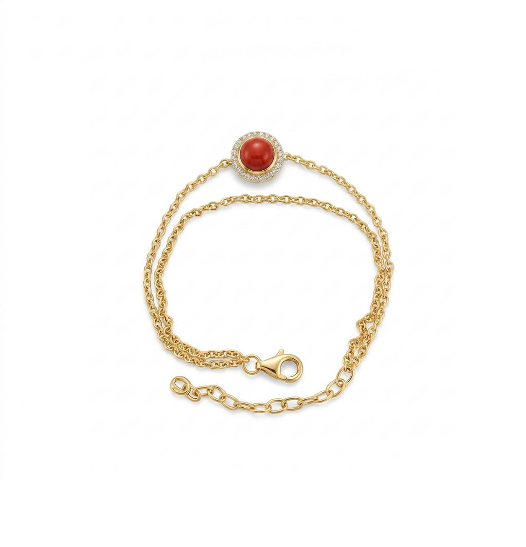 Life Stone natural coral bracelet in 925 sterling silver with gold rhodium plating and diamond accents