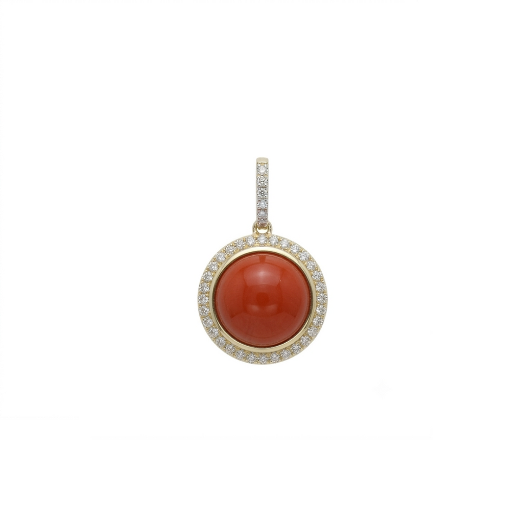 Life Stone natural coral pendant in 925 sterling silver with gold rhodium plating and diamond accents