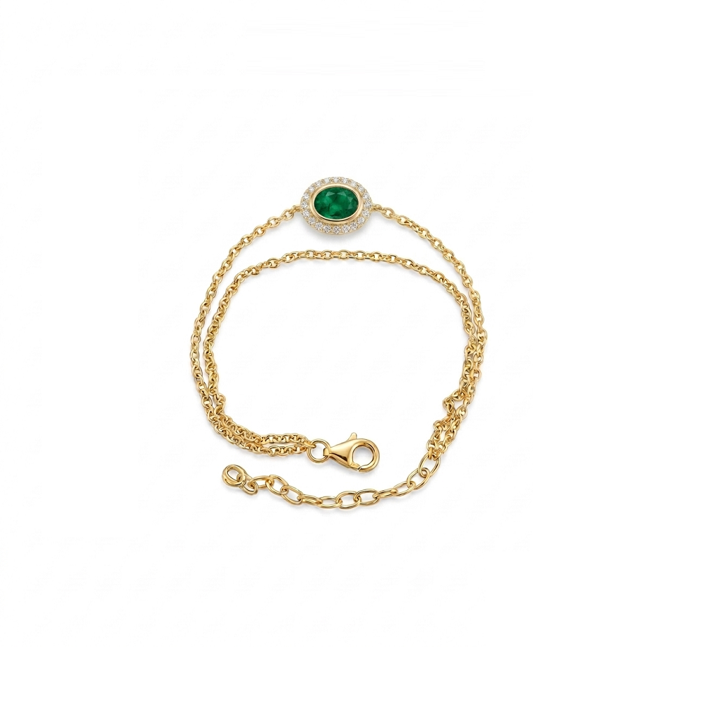 Life Stone natural emerald bracelet in 925 sterling silver with gold rhodium plating and diamond accents
