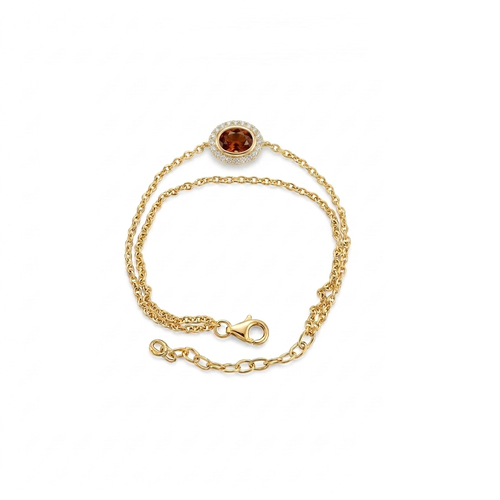Life Stone natural hessonite bracelet in 925 sterling silver with gold rhodium plating and diamond accents
