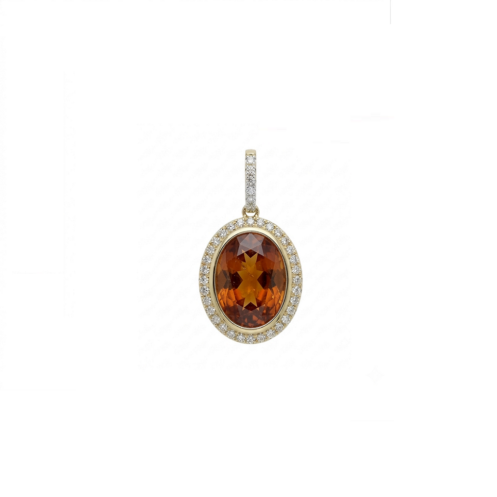 Life Stone natural hessonite pendant in 925 sterling silver with gold rhodium plating and diamond accents