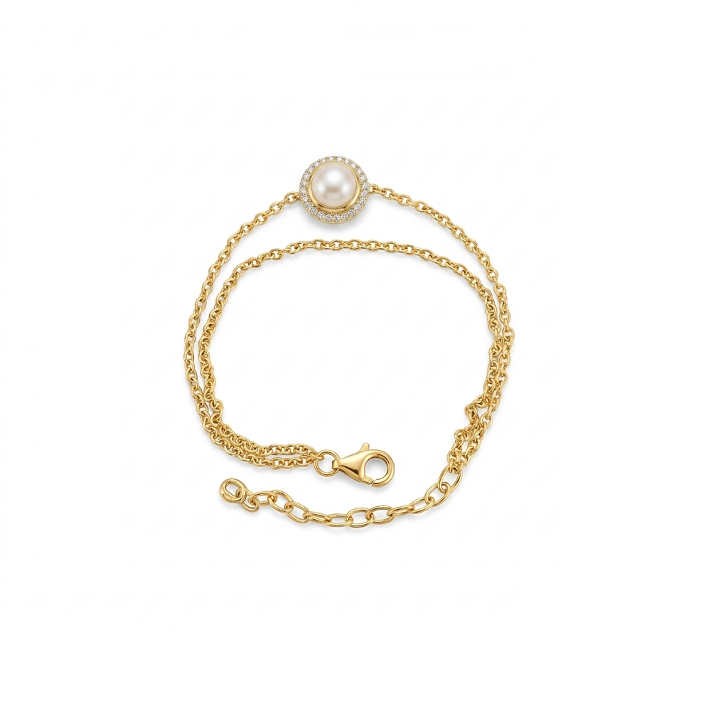 Life Stone natural pearl bracelet in 925 sterling silver with gold rhodium plating and diamond accents