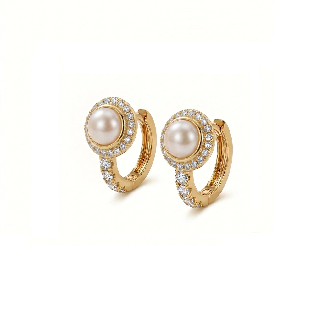  Life Stone natural pearl earring in 925 sterling silver with gold rhodium plating and diamond accents