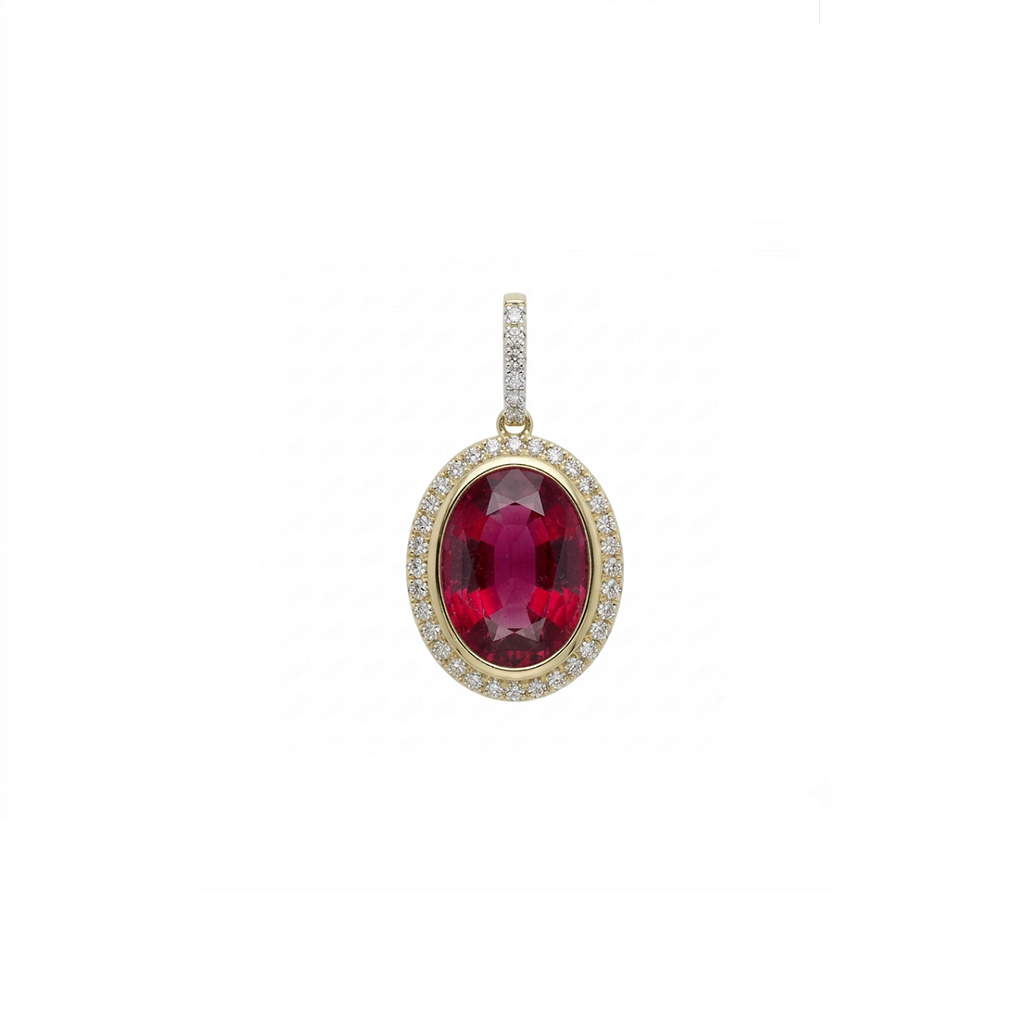 Life Stone natural ruby pendant in 925 sterling silver with gold rhodium plating and diamond accents