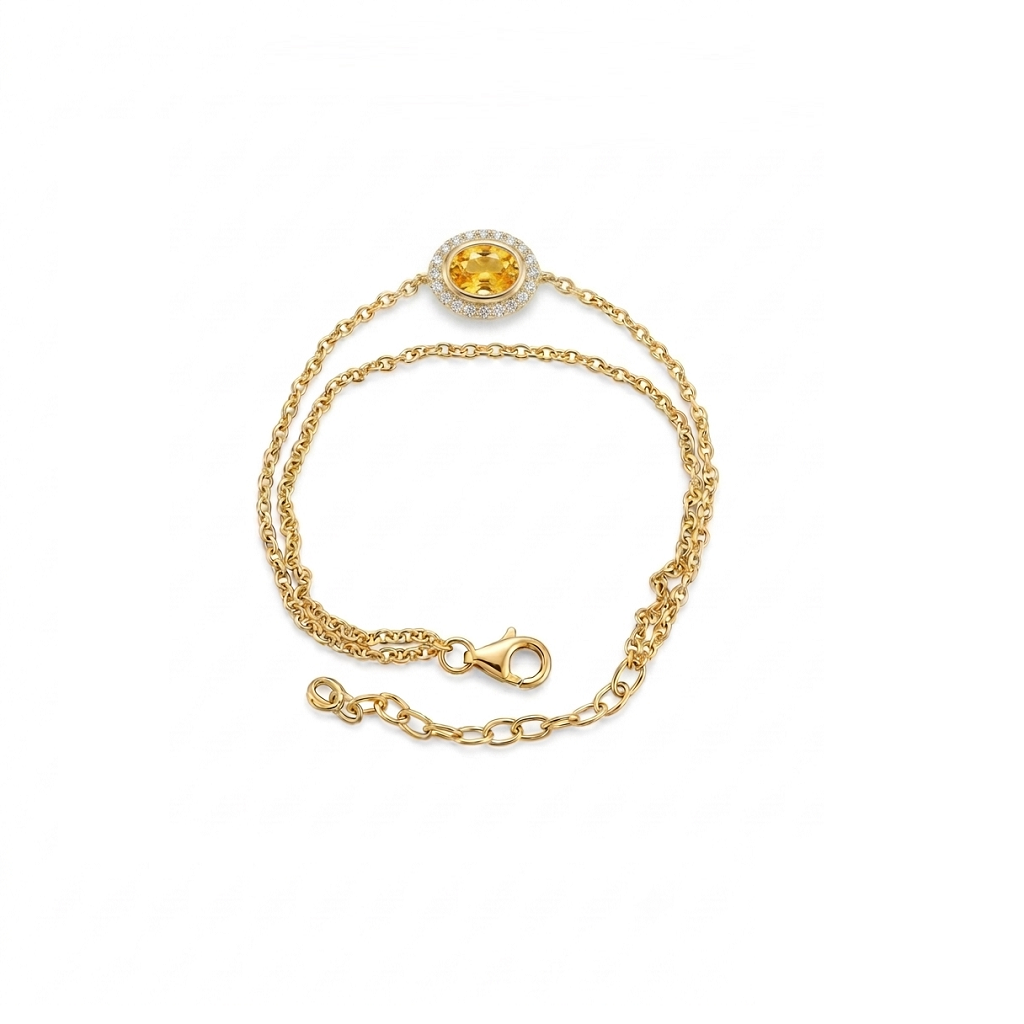 Life Stone natural yellow sapphire bracelet in 925 sterling silver with gold rhodium plating and diamond accents