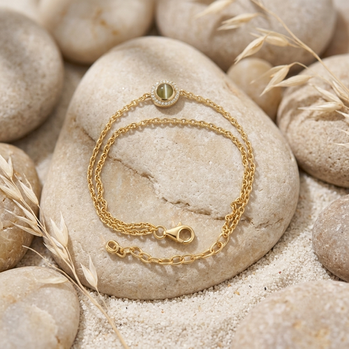 Life Stone natural cat's eye bracelet in 925 sterling silver with gold rhodium plating and diamond accents