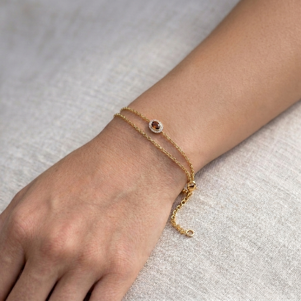 Life Stone natural hessonite bracelet in 925 sterling silver with gold rhodium plating and diamond accents