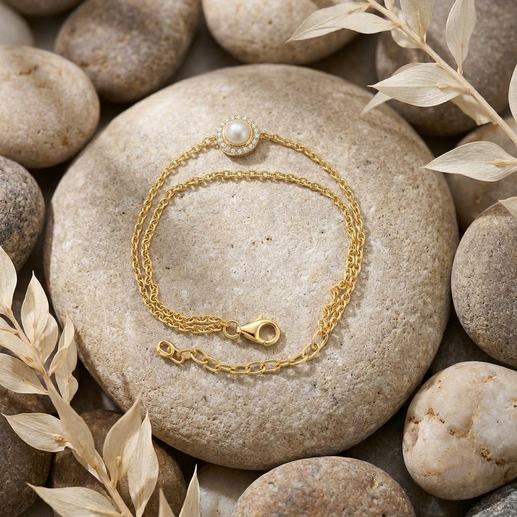 Life Stone natural pearl bracelet in 925 sterling silver with gold rhodium plating and diamond accents